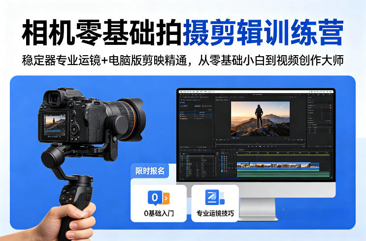 相机零基础拍摄剪辑训练营：稳定器专业运镜+电脑版剪映精通，从零基础小白到视频创作大师-巅峰研习社