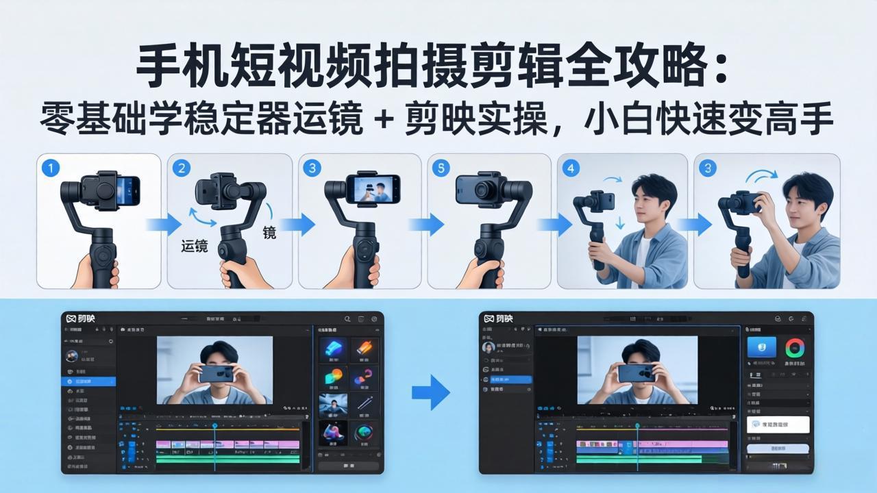 手机短视频拍摄剪辑全攻略:零基础学稳定器运镜 + 剪映实操,小白快速变高手-巅峰研习社