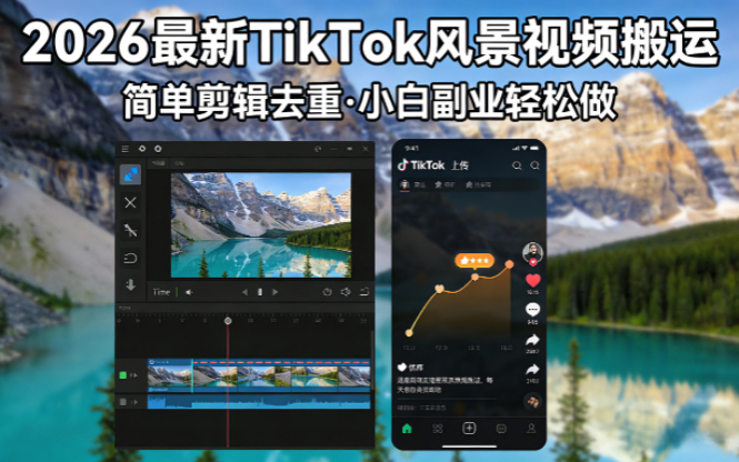 2026最新TikTok风景视频搬运简单剪辑去重小白副业月入 8000-巅峰研习社