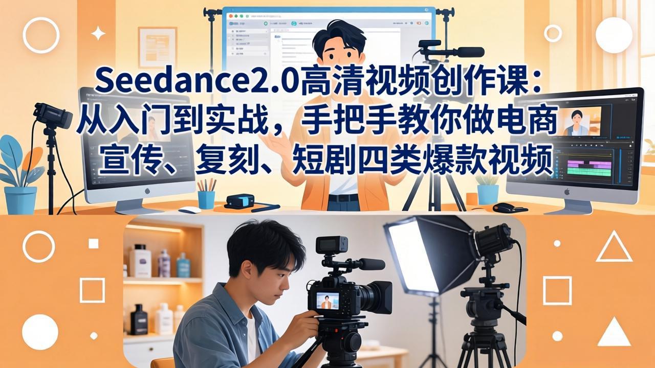 Seedance2.0高清视频创作课:从入门到实战,手把手教你做电商、宣传、复刻、短剧四类爆款视频-巅峰研习社