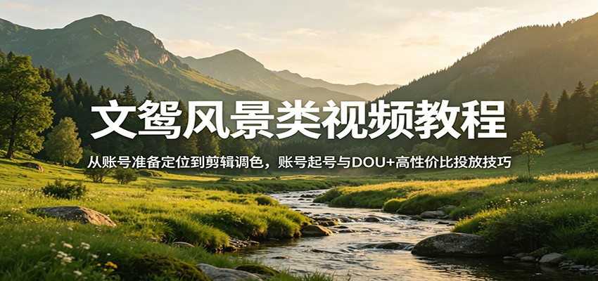 文鸳风景类视频教程：从账号准备定位到剪辑调色，账号起号与DOU+高性价比投放技巧-巅峰研习社