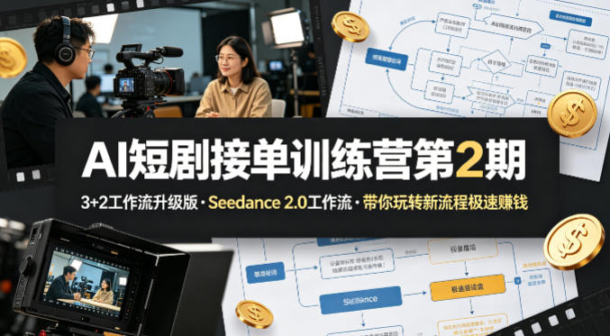 AI短剧接单训练营第2期，3+2工作流升级版，Seedance 2.0工作流，带你玩转新流程极速賺钱-巅峰研习社