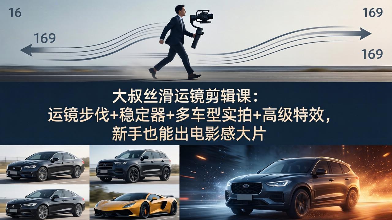 大叔丝滑运镜剪辑课：运镜步伐+稳定器+多车型实拍+高级特效，新手也能出电影感大片-巅峰研习社