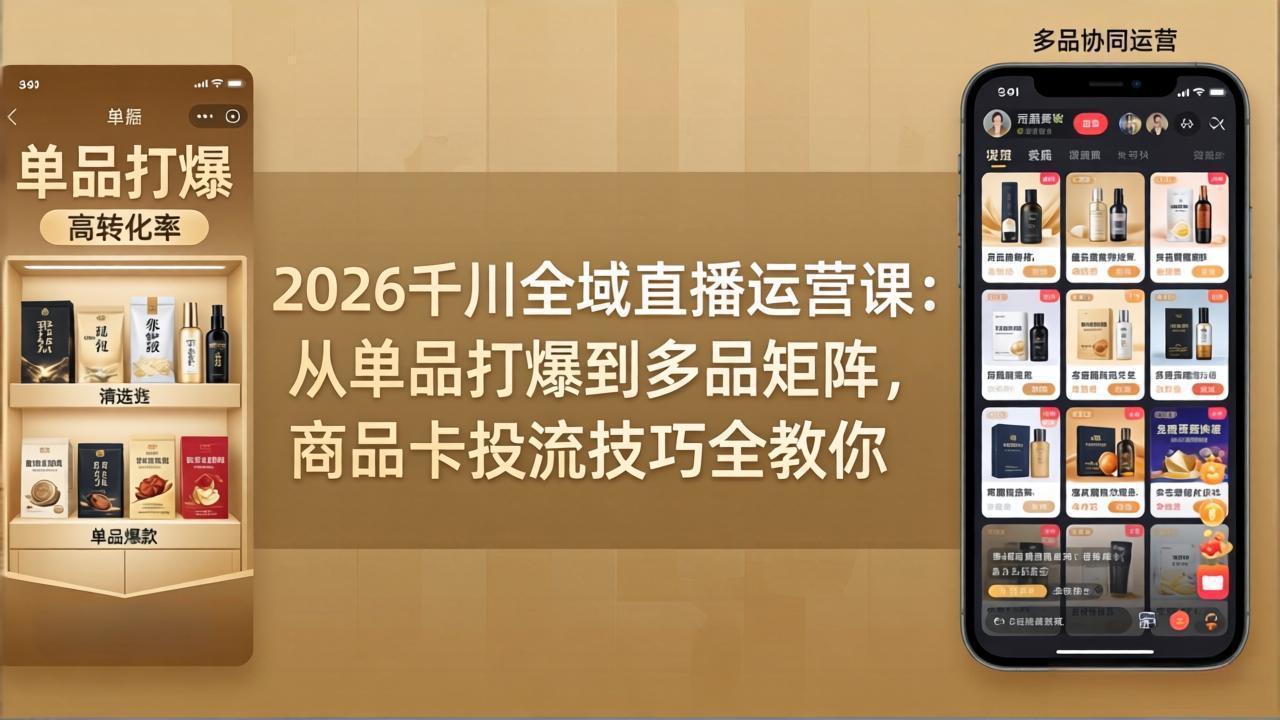 2026千川全域直播运营课:从单品打爆到多品矩阵,商品卡投流技巧全教你-巅峰研习社