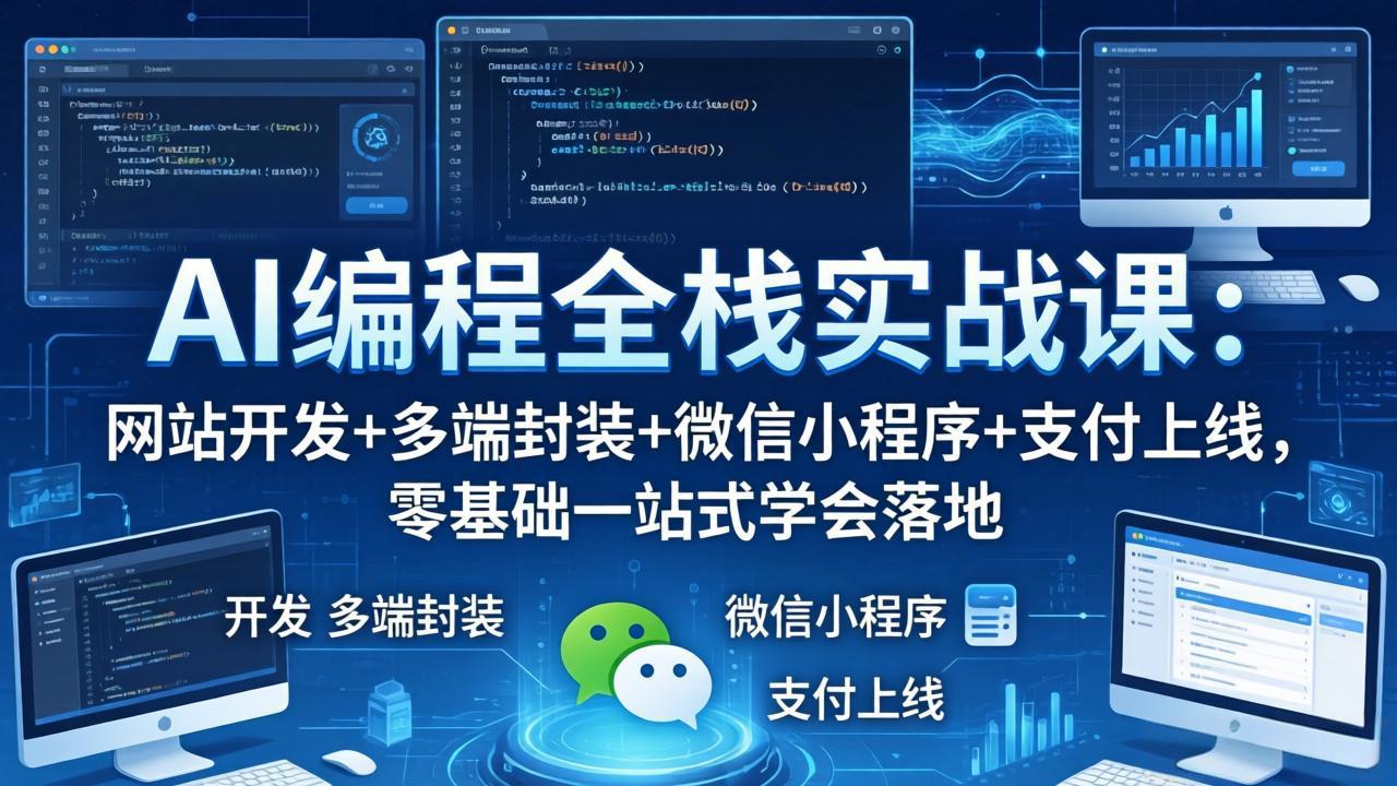 AI编程全栈实战课：网站开发+多端封装+微信小程序+支付上线，零基础一站式学会落地-巅峰研习社
