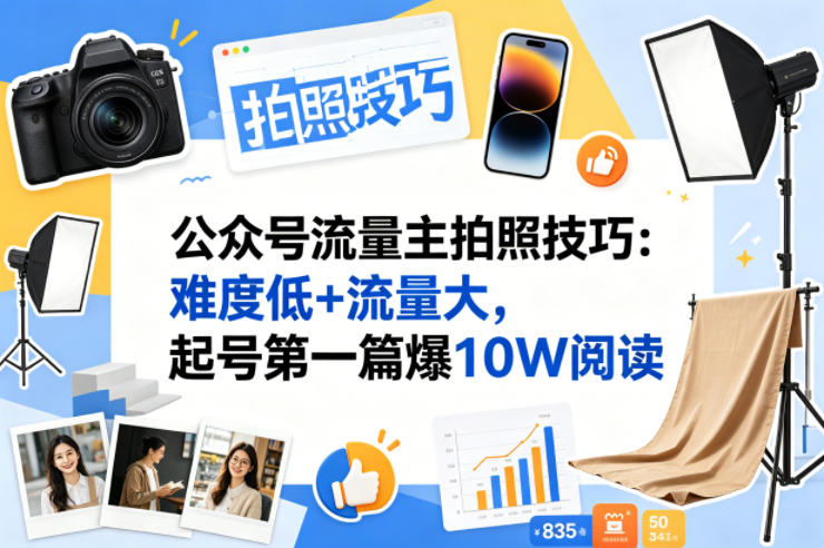 公众号流量主之拍照技巧赛道，难度低+流量大，起号第一篇就爆了10w阅读-巅峰研习社