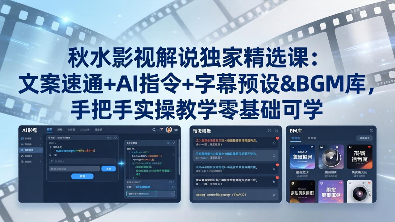 秋水影视解说独家精选课：文案速通+AI指令+字幕预设+BGM库，手把手实操教学零基础可学-巅峰研习社