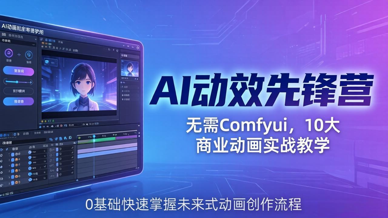AI 动效先锋营：无需Comfyui，10大商业动画实战教学，0基础快速掌握未来式动画创作流程-巅峰研习社