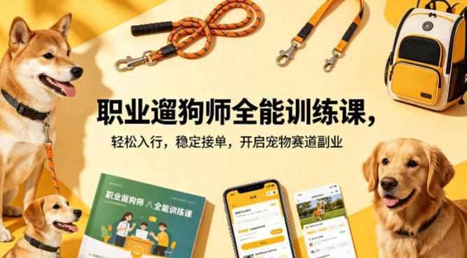 职业遛狗师全能训练课，轻松入行，稳定接单，开启宠物赛道副业-巅峰研习社
