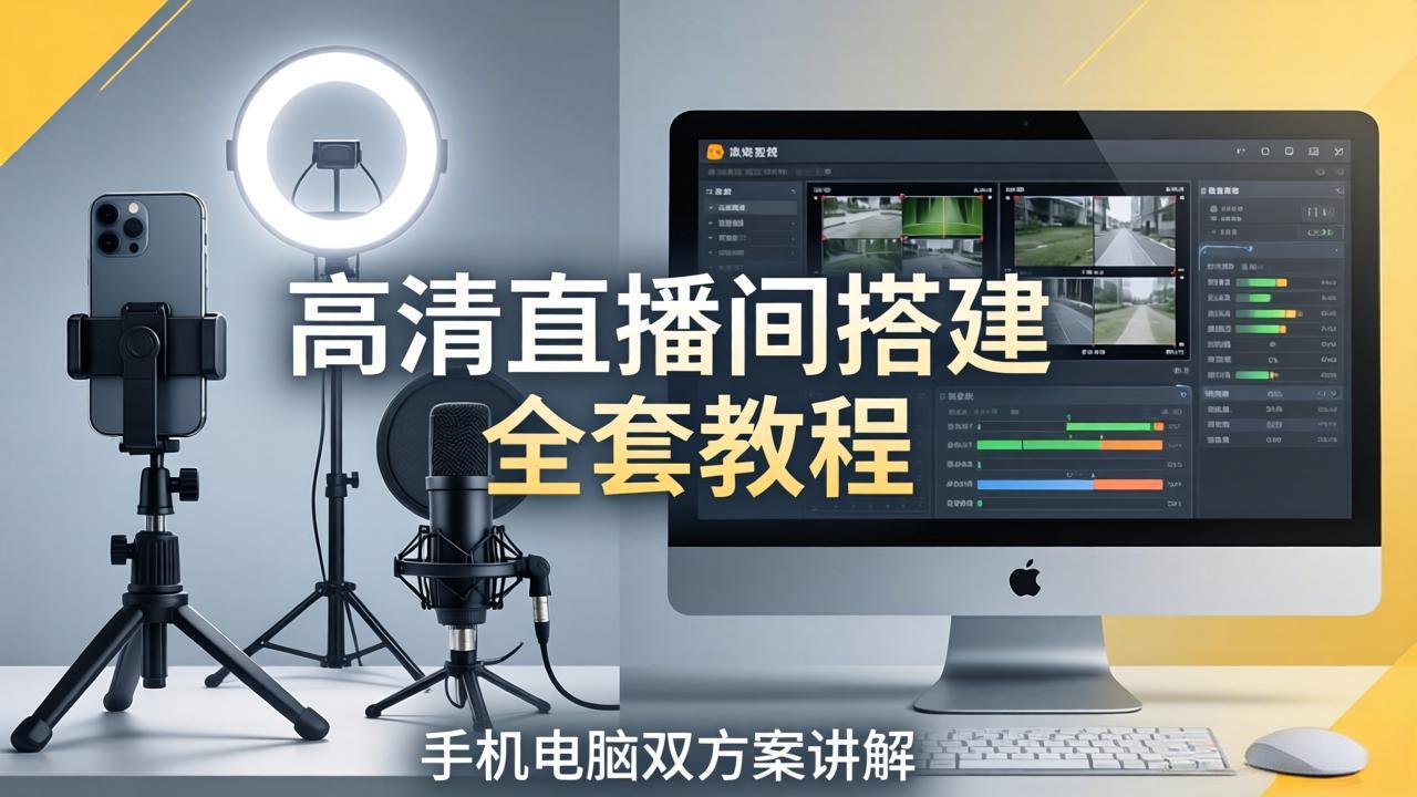 高清直播间搭建全套教程，手机电脑双方案讲解，设备选型调试多机位实操教学-巅峰研习社