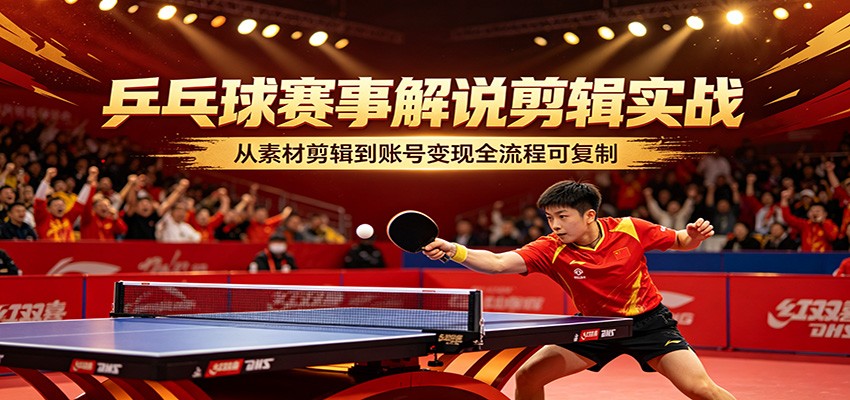 乒乓球赛事解说剪辑实战，从素材剪辑到账号变现全流程可复制-巅峰研习社