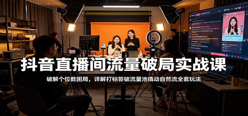 抖音直播间流量破局实战课：破解个位数困局，详解打标签破流量池撬动自然流全套玩法-巅峰研习社