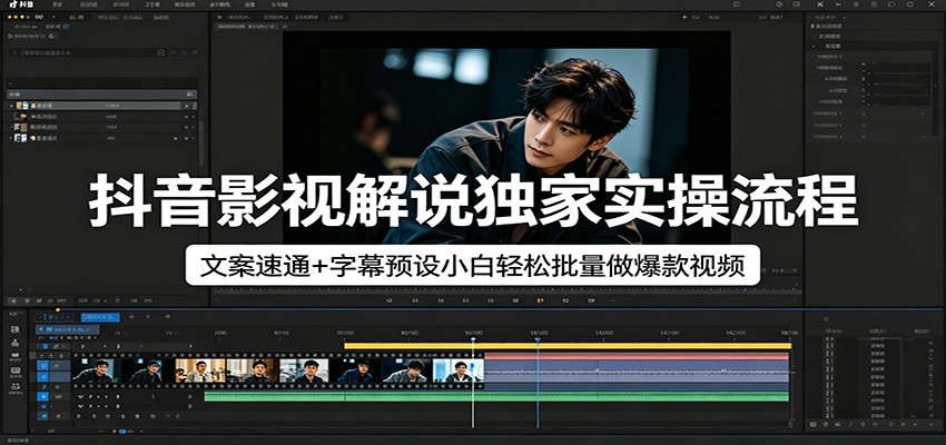 抖音影视解说独家实操流程，文案速通+字幕预设小白轻松批量做爆款视频-巅峰研习社