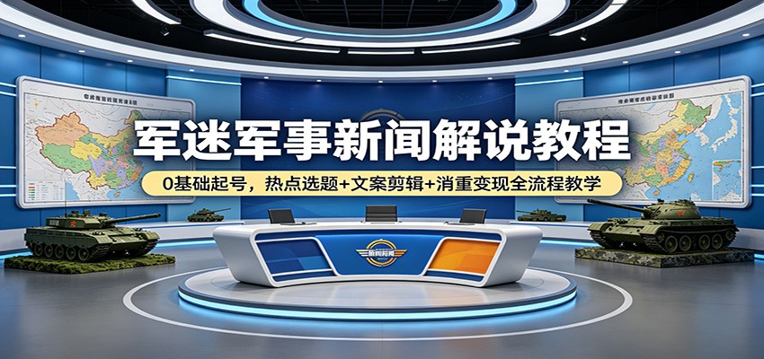 军迷军事新闻解说教程：0基础起号，热点选题+文案剪辑+消重变现全流程教学-巅峰研习社