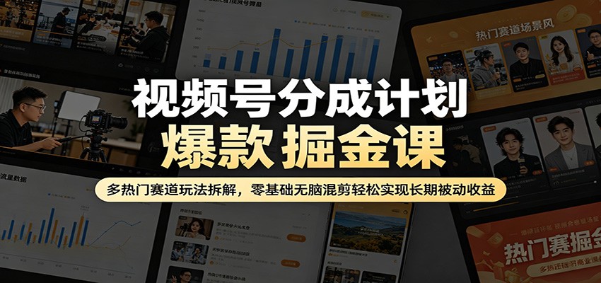 视频号分成计划爆款掘金课：多热门赛道玩法拆解，零基础无脑混剪轻松实现长期被动收益-巅峰研习社
