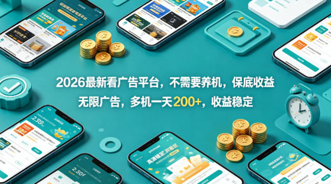 2026最新看广告平台，不需要养机，保底收益，无限广告，多机一天200+，收益稳定【揭秘】-巅峰研习社