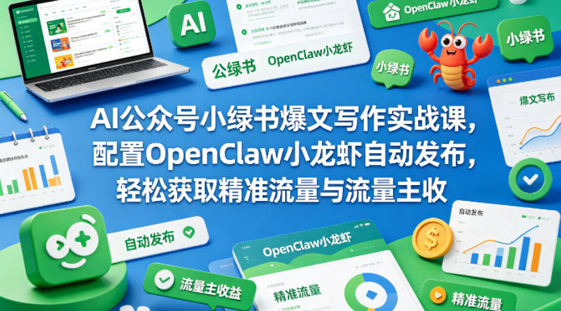 AI公众号小绿书爆文写作实战课，配置OpenClaw小龙虾自动发布，轻松获取精准流量与流量主收益-巅峰研习社