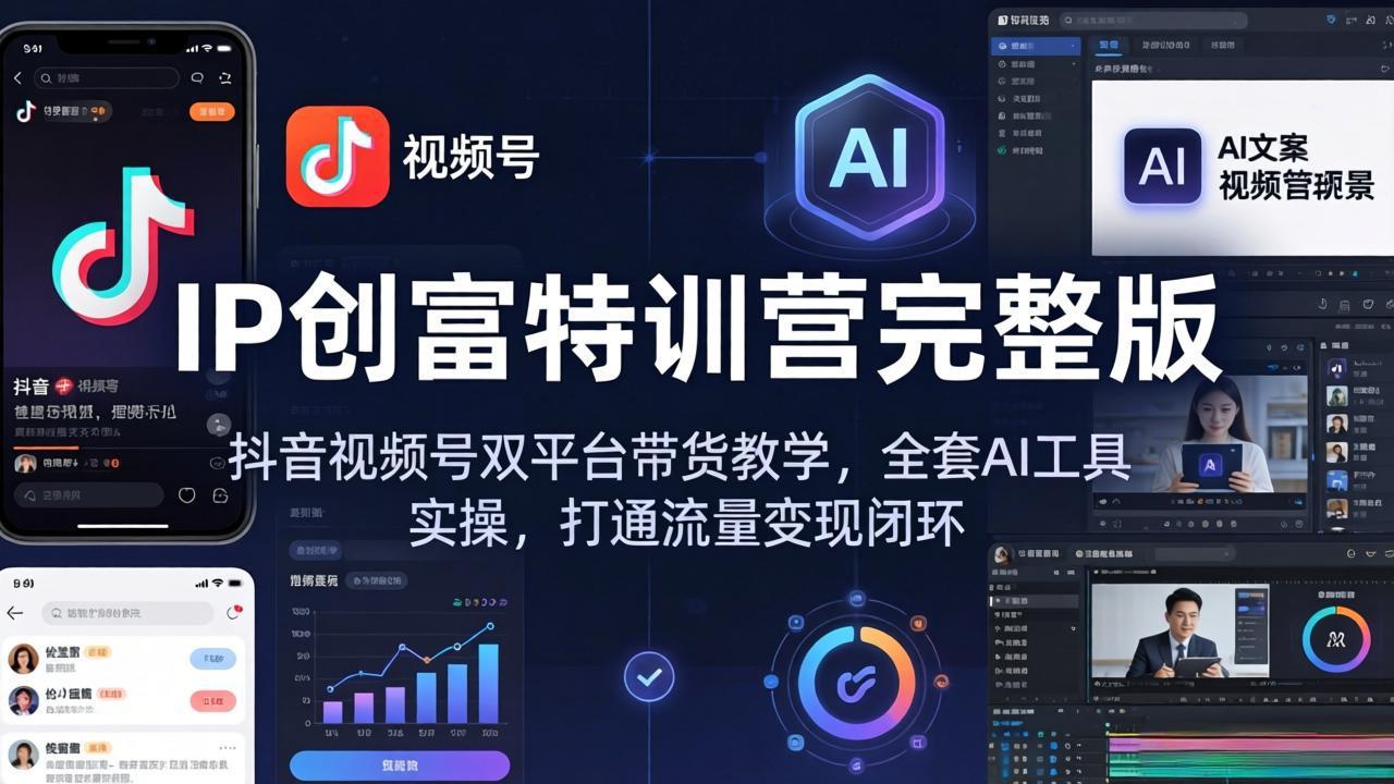 IP创富特训营完整版：抖音视频号双平台带货教学，全套AI工具实操，打通流量变现闭环-巅峰研习社