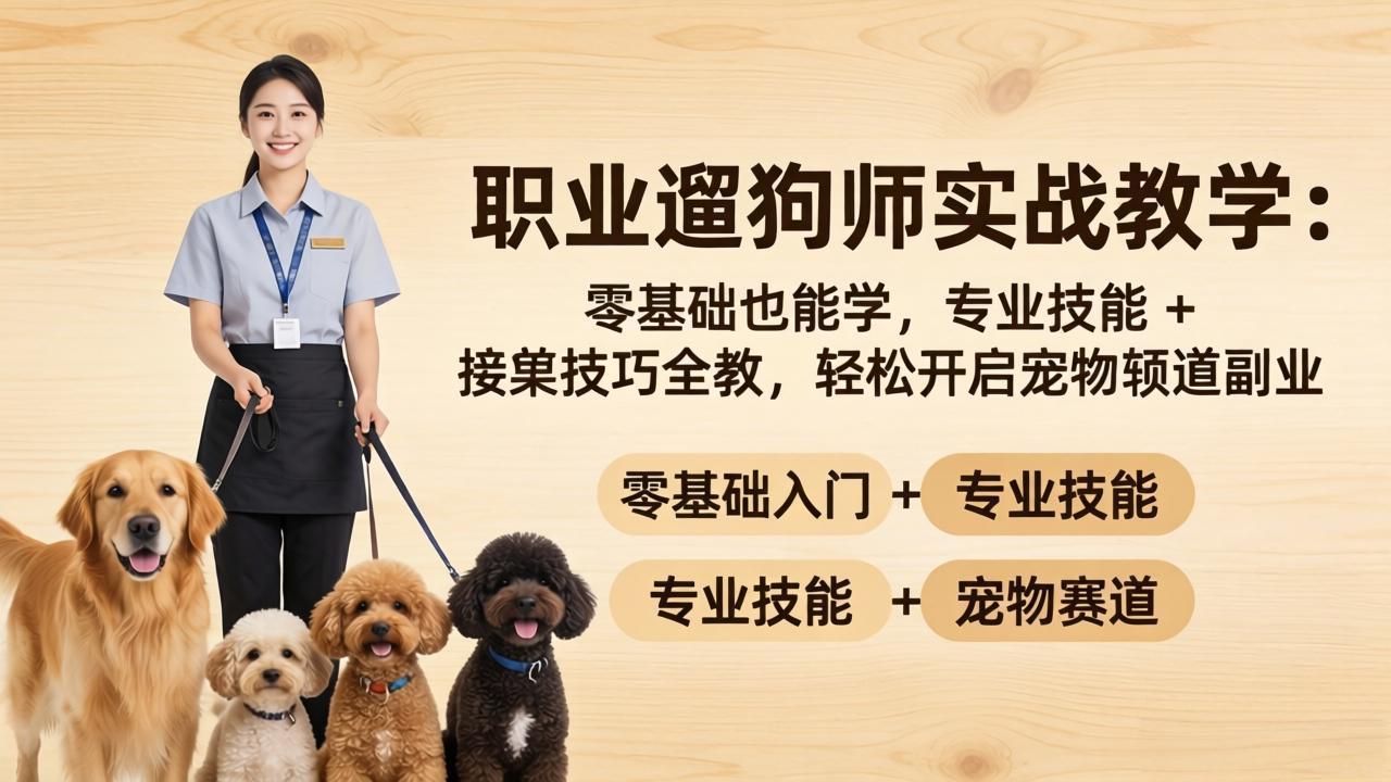 职业遛狗师实战教学：零基础也能学，专业技能 + 接单技巧全教，轻松开启宠物赛道副业-巅峰研习社