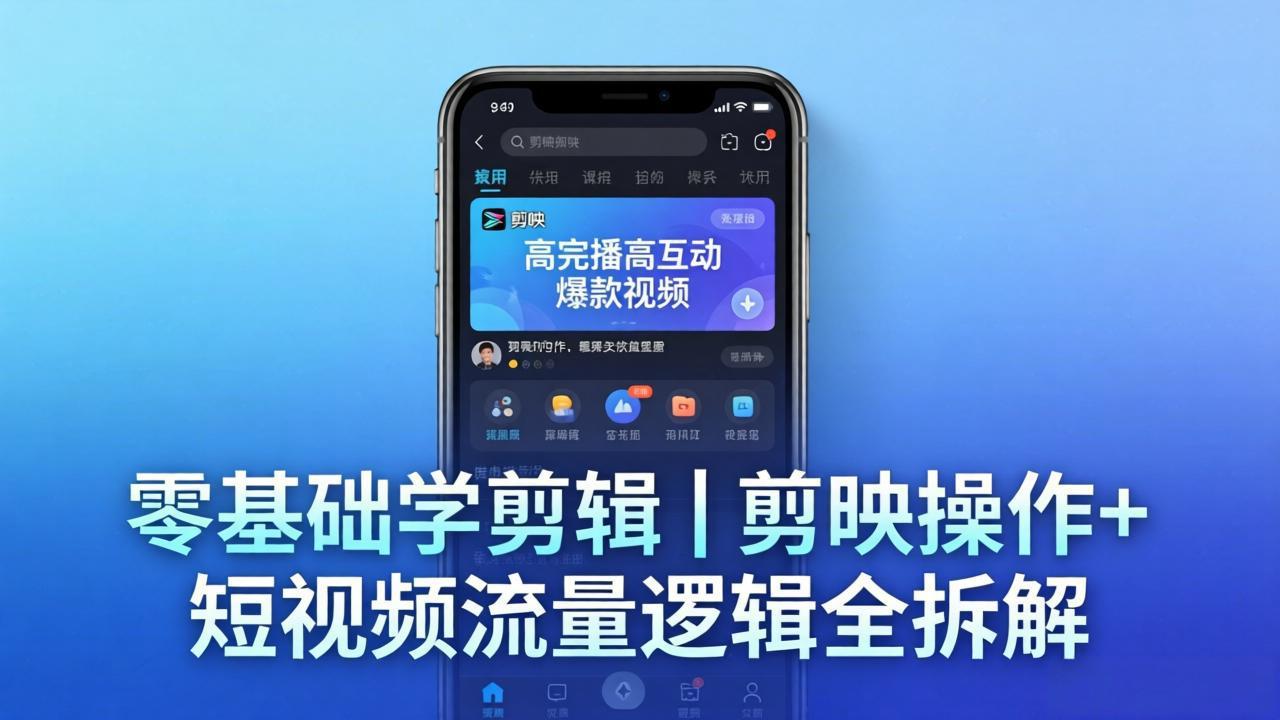 【零基础学剪辑】剪映操作+短视频流量逻辑全拆解｜手把手教你剪出高完播高互动爆款视频-巅峰研习社