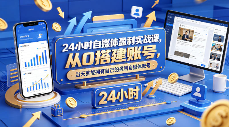 24小时自媒体盈利实战课，从0搭建账号，当天就能拥有自己的盈利自媒体账号-巅峰研习社