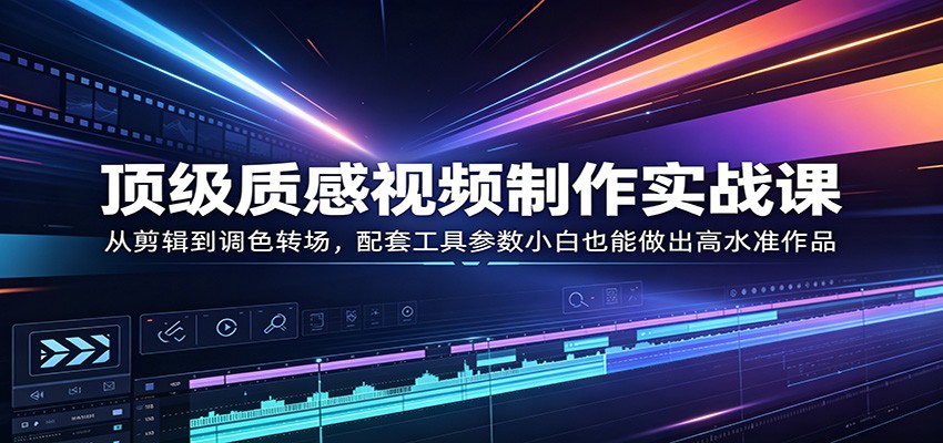 顶级质感视频制作实战课：从剪辑到调色转场，配套工具参数小白也能做出高水准作品-巅峰研习社