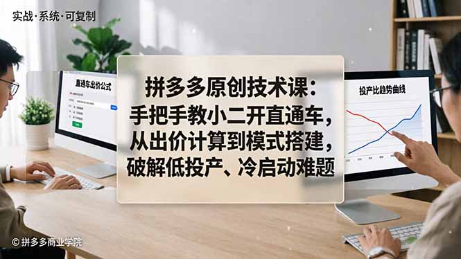 拼多多原创技术课：手把手教小二开直通车，从出价计算到模式搭建，破解低投产、冷启动难题-巅峰研习社