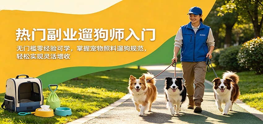热门副业遛狗师入门，无门槛零经验可学，掌握宠物照料遛狗规范，轻松实现灵活增收-巅峰研习社