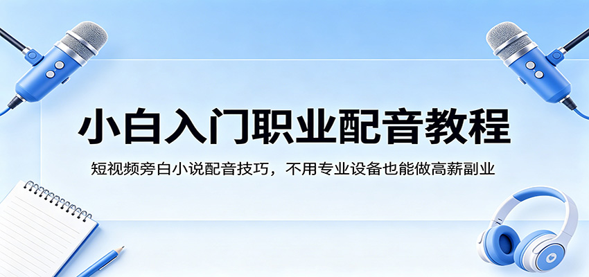 小白入门职业配音教程，短视频旁白小说配音技巧，不用专业设备也能做高薪副业-巅峰研习社