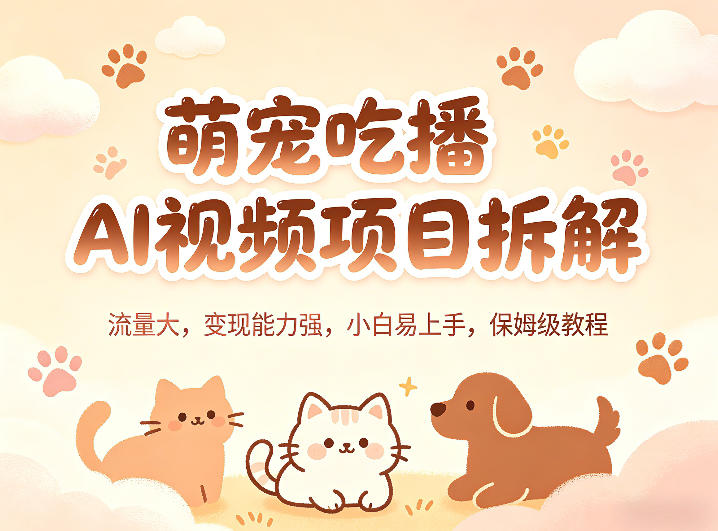 萌宠吃播AI视频项目拆解，流量大，变现能力强，小白易上手，保姆级教程-巅峰研习社