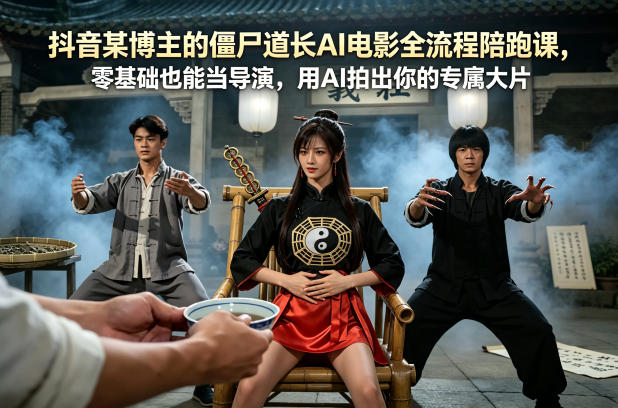 抖音某博主的僵尸道长AI电影全流程陪跑课，零基础也能当导演，用AI拍出你的专属大片-巅峰研习社