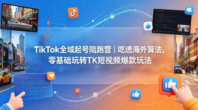 TikTok全域起号陪跑营｜吃透海外算法，零基础玩转TK短视频爆款玩法-巅峰研习社