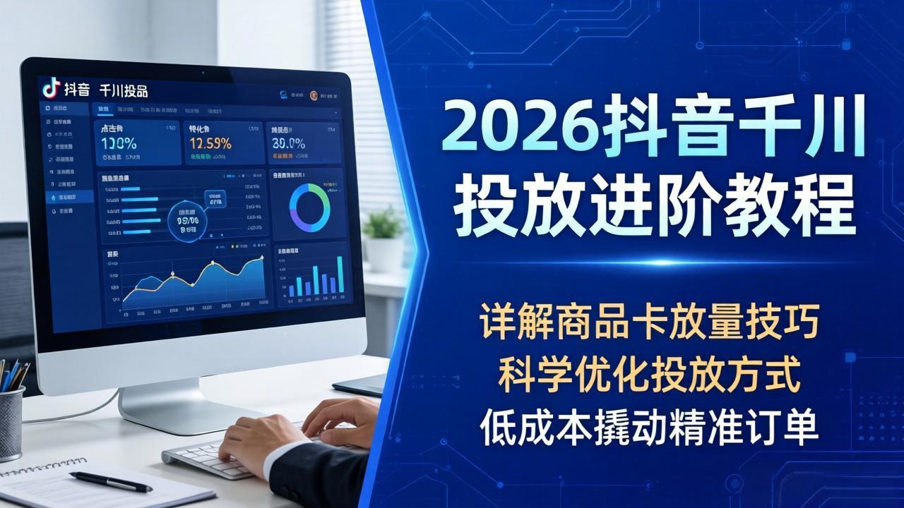 2026抖音千川投放进阶教程，详解商品卡放量技巧，科学优化投放方式，低成本撬动精准订单-巅峰研习社