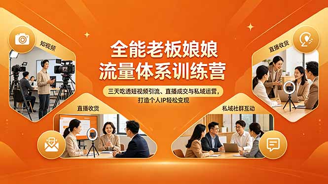 全能老板娘流量体系训练营，三天吃透短视频引流、直播成交与私域运营，打造个人IP轻松变现-巅峰研习社