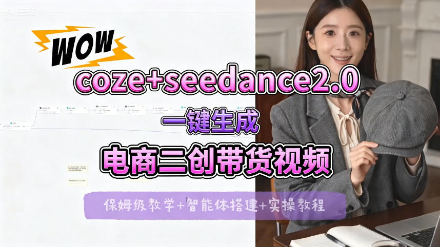 【Coze工作流搭建实操教程】seedance2.0+coze一键生成电商二创带货视频，全流程保姆级教学-巅峰研习社