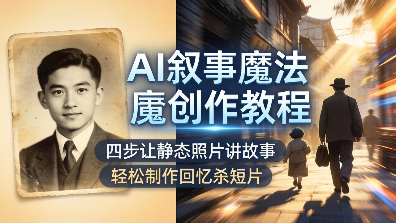 AI叙事魔法创作教程，四步让静态照片讲故事，老照片修复加动态特效，轻松制作回忆杀短片-巅峰研习社