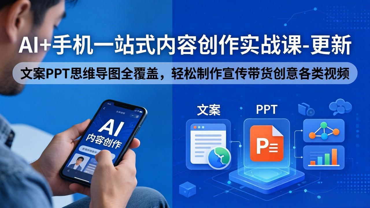 AI+手机一站式内容创作实战课-更新，文案PPT思维导图全覆盖，轻松制作宣传带货创意各类视频-巅峰研习社