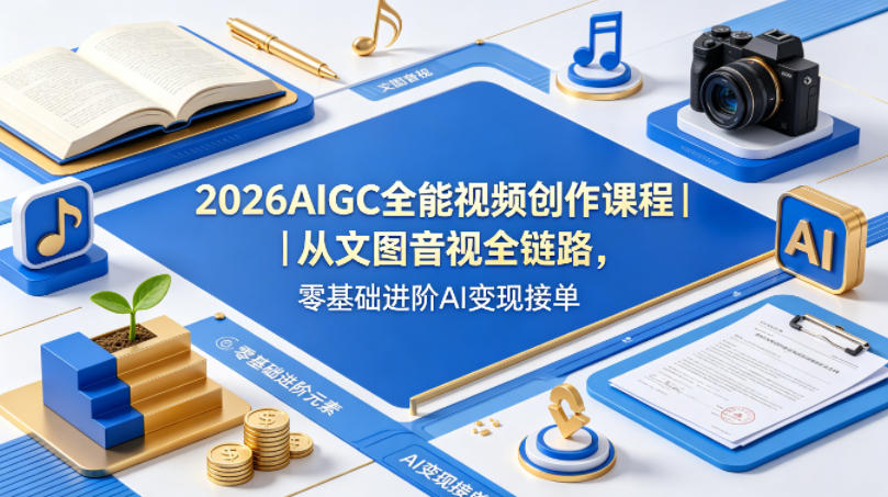 2026AIGC全能视频创作课程｜从文图音视全链路，零基础进阶AI变现接单-巅峰研习社