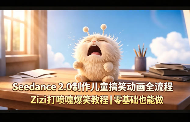 Seedance 2.0制作儿童搞笑动画全流程Zizi打喷嚏爆笑教程｜零基础也能做-巅峰研习社