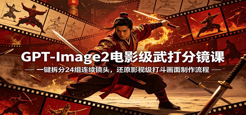 GPT-Image2电影级武打分镜课：一键拆分24组连续镜头，还原影视级打斗画面制作流程-巅峰研习社