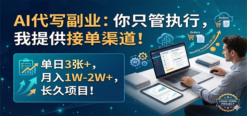 AI代写副业：你只管执行，我提供接单渠道！单日3张+，月入1W-2W+，长久项目-巅峰研习社