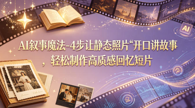 AI叙事魔法-4步让静态照片“开口讲故事”，轻松制作高质感回忆短片-巅峰研习社