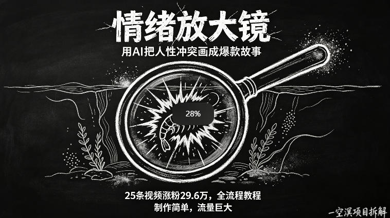 AI制作“情绪放大镜“视频，25条视频涨粉29.6W粉，流量巨大，制作简单，全流程教程-巅峰研习社