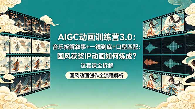 AIGC动画训练营3.0：音乐拆解叙事+一镜到底+口型匹配：国风获奖IP动画如何炼成？这套课全拆解-巅峰研习社