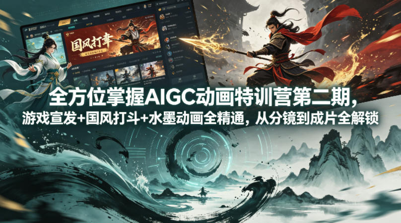 全方位掌握AIGC动画特训营第二期，游戏宣发+国风打斗+水墨动画全精通，从分镜到成片全解锁-巅峰研习社