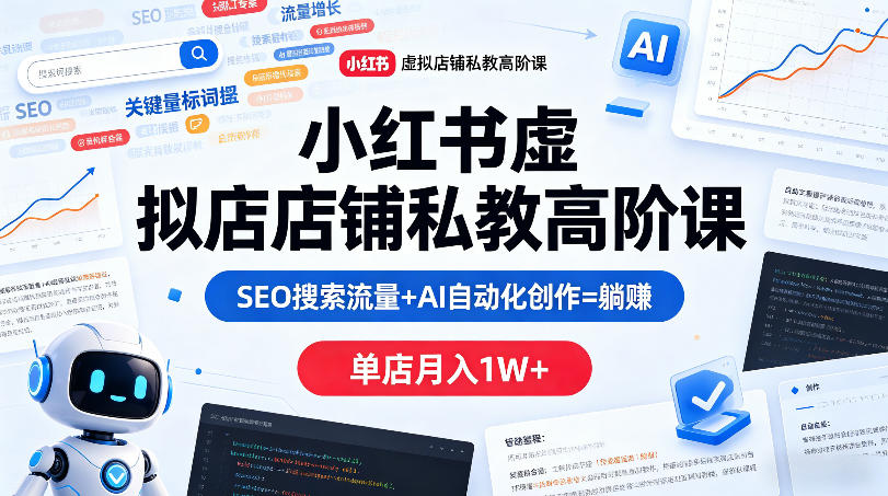 小红书虚拟店铺私教高阶课，SEO搜索流量+AI自动化创作=躺賺，单店月入1W+-巅峰研习社