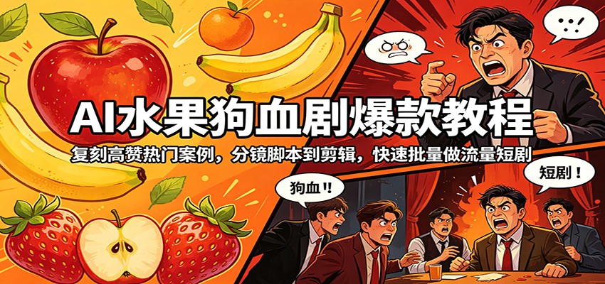 AI水果狗血剧爆款教程：复刻高赞热门案例，分镜脚本到剪辑，快速批量做流量短剧-巅峰研习社