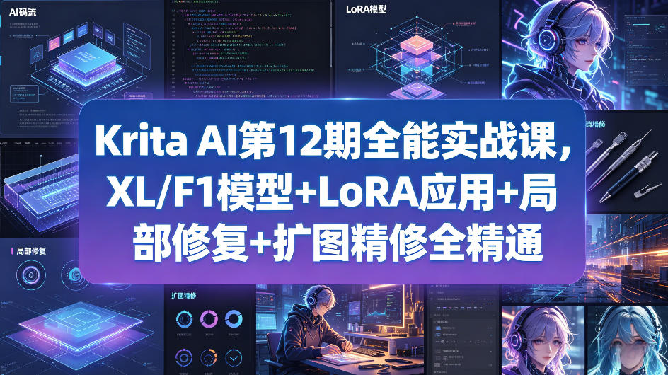Krita AI第12期全能实战课，XL/F1模型+LoRA应用+局部修复+扩图精修全精通-巅峰研习社