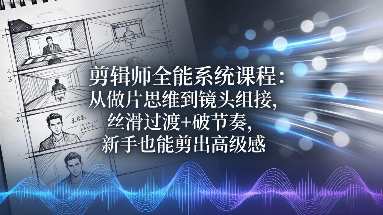剪辑师全能系统课程：从做片思维到镜头组接，丝滑过渡+破节奏，新手也能剪出高级感-巅峰研习社