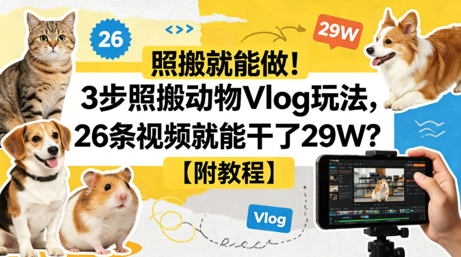照搬就能做！3步照搬动物Vlog玩法，26条视频就能干了29W？【附教程】【赠coze一键生成工作流】-巅峰研习社